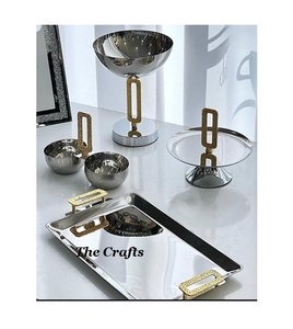 Bandeja de servir de acero inoxidable de forma rectangular con asas de madera y fregona Bandeja de comida de vajilla de la mejor calidad en la India - Product Image 6