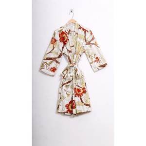 ชุดคลุมกิโมโนแบบอินเดียโบราณ งานฝีมือลายดอกไม้ ผ้าฝ้าย 100% ระบายอากาศได้ดี เหมาะสำหรับฤดูร้อน ชุดนอนสำหรับผู้หญิง - Product Image 1