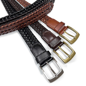 Cinturón de Vestir Casual Trenzado de Cuero Genuino para Hombre - Negro/Marrón/Café Claro 1-3/8 (35 mm) de Ancho - Product Image 3
