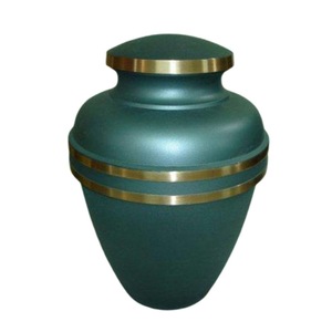 Urnas de cremación para adultos de latón verde real de alta calidad con bandas doradas para cenizas humanas, urnas funerarias de Metal Premium - Product Image 1