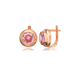 ต่างหูทรงกลมน่ารักประดับเพชร CZ สีชมพู ขายส่ง เครื่องประดับเงินแท้ 925 ทำมือจากตุรกี - Product Image 6