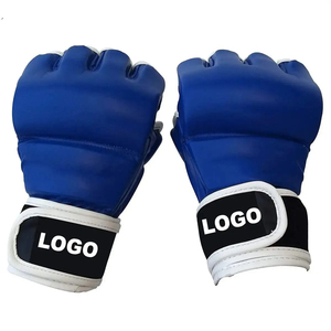 Guantes de Entrenamiento de Boxeo MMA de Medio Dedo en Cuero Azul con Correa de Muñeca Ajustable y Cierre de Gancho y Bucle, con Impresión Serigrafiada en Relieve - Product Image 3