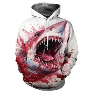 Haute qualité 3D imprimé requin sanglant à capuche pour hommes motif Animal marin manches longues pull ample sweats à capuche Streetwear - Product Image 5