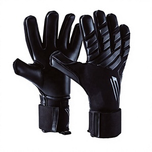 Gants de gardien de but de football entièrement neufs, design personnalisé, noirs, en néoprène avec latex allemand de 4 mm et caoutchouc injecté avec silicone sur le dos de la main. - Product Image 1