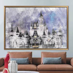 Encantadora tela estampada con el castillo de Cenicienta para decoración de habitación infantil, 1P: con marco dorado - Product Image 1