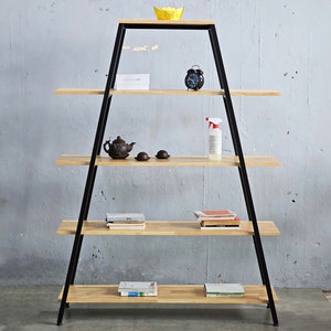 Minimalist A-Frame Iron <b>Shelf</b> 5-Tier with Rubber Wood Space Saving KKS001 - Product Image 3