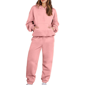 OEM personnalisé hiver 100% coton survêtement ensemble sweat-shirt à col rond surdimensionné et pantalon de jogging survêtement avec motif solide - Product Image 1