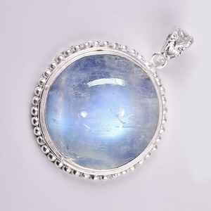 Cadeau de mariage parfait pour l'amour pierre de lune forme ronde 925 collier de pierres précieuses en argent sterling pendentif avec 925 bijoux estampillés - Product Image 3