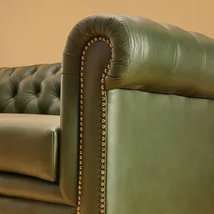 Canapé deux places Chesterfield vert olive Cadre en MDF en cuir véritable de qualité supérieure 1.5m L X 0.9m W pour meubles de maison - Product Image 2