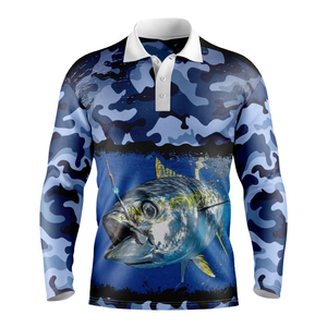 OEM Custom Sublimation Print Long Sleeve UPF50+ Performance Fishing Polo <b>Shirt</b> Breathable Knitted <b>Collarless</b> - Product Image 3