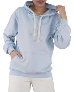 Sudadera con Capucha Azul Claro para Mujer, Sudadera Holgada de Forro Polar Cálido con Capucha, Ropa de Invierno Suave Informal con Cordón y Bolsillo Tipo Canguro - Product Image 1