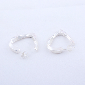 Silver <b>Twist</b> Hoop Earrings Short Heart <b>Shape</b> Chunky <b>Twist</b> Hoop Statement Earrings Brass Silver Plated Trapezoid Hoops for Mother - Product Image 5