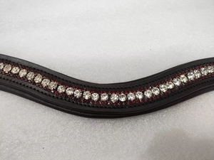 ADEEFA Indian-Made Beautiful 3 Row Tan Stylish Genuine Leather Brow Band with 8mm/6mm Rows for Horse Riding. - Product Image 3