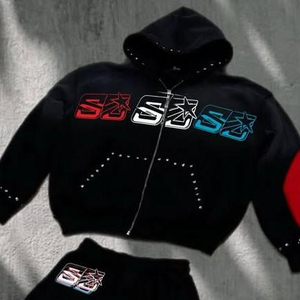 Chándal de hombre de gama alta con bordado de letras y diamantes de imitación para hombre - Product Image 4