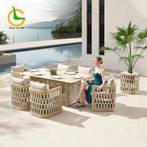 <span class=keywords><strong>Ensemble</strong></span> de <span class=keywords><strong>table</strong></span> à manger en <span class=keywords><strong>teck</strong></span> moderne avec cordes, 6 places, pour extérieur, restaurant, patio, hôtel, villa, jardin - Product Image 2