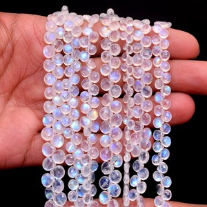 Piedras Preciosas de Piedra Lunar Arcoíris AAA+ de 4mm-6mm, Briolette de Corazón Liso, Piedra Lunar de Fuego Azul Natural Rara, Cuentas Semipreciosas para Joyería - Product Image 1