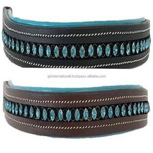 Banda de cuero con bordes blancos y acolchados, cadena de cristales multicolor incrustados, hecha a mano, negro o marrón - Product Image 2