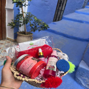 Coffret cadeau de spa marocain Hammam |   Savon noir, Gant Kessa, Argile Ghassoul, Huile d'argan, Eau de rose, Pack exfoliant, Ensemble de luxe pour spa, Pro - Product Image 1