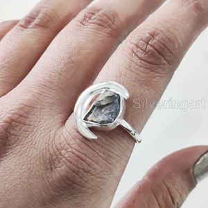 Anillo de Piedra Natural para Mujer, Labradorita Natural, Forma de Luna Creciente, Ajustable, Joyería Navideña, Anillo de Plata de Ley 925 - Product Image 2