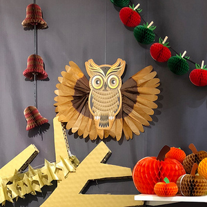 Decoración de Búho de Papel Hecha a Mano, Forma de Animal, Decoración para Fiesta de Halloween, Uso Interior para Niños, Colores Naranja, Amarillo y Marrón - Product Image 3
