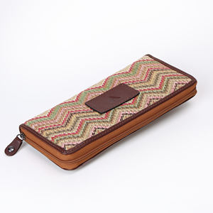 Handmade Modern Women's Leather <b>Wallet</b> Slim Fancy <b>Long</b> Zippered with RFID Blocking Design Stone Pattern Textured Cloth - Product Image 3