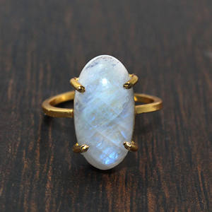 Anillo de piedra lunar arcoíris natural con forma de lágrima chapado en oro hecho a mano joyería Bohemia anillos de ajuste de Punta anillo de piedra natal de junio - Product Image 1