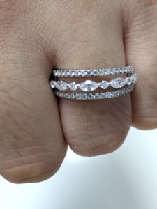 1.40 Ct Luxury Marquise & Round Lab Grown Diamond Half Eternity Wedding Band, 10K/14K <b>White</b> Gold Stackable Band, Valentine Gift - Product Image 4
