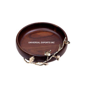 Bol à chocolat en noyer en bois forme ronde bol de service de luxe de table bol à salade en bois en gros élégant classique - Product Image 5