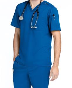 Uniforme d'infirmière pour hommes, blouses d'hôpital à 2 poches, couleurs unies, manches courtes, col en V, avec emplacement pour stylo, prix de gros OEM - Product Image 3