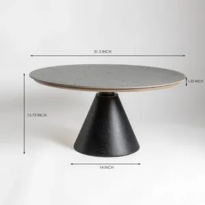 Mesa de comedor redonda de madera maciza de lujo moderna, 60cm, pequeña mesa de centro oscura negra de carbón con parte superior redonda de mármol, sala de estar para el hogar - Product Image 1