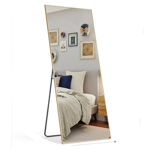 Slim Standing Full Length Floor <b>Mirror</b> with <b>Black</b> <b>Metal</b> <b>Frame</b> for Stylish Modern Bedroom Interior Decor - Product Image 3