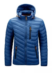 Men's Blue Hooded Puffer Jacket Windproof Casual Winter Coat Polyester Filling Zipper Closure Regular Fit - Product Image 6