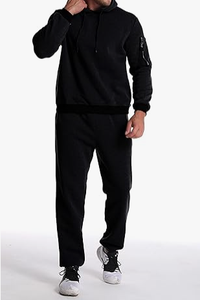 Conjunto Deportivo de Invierno para Hombre de 2 Piezas, Estampado Sólido, Grueso, Transpirable, Informal, Sudadera con Capucha de Manga Larga, Chándal para Correr - Product Image 6