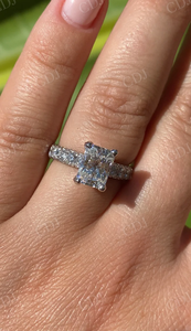 1.50CT Radiant Cut Moissanite Bague de fiançailles Hidden Halo Set Bague de mariage Micro Pave Eternity Rings pour femmes 14k Gold Jewelry - Product Image 5