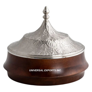 Olla decorativa de madera con tapa de diseñador, cazuela de mesa de forma redonda, diseñador clásico con estilo, nuevo calentador de alimentos de Metal - Product Image 2