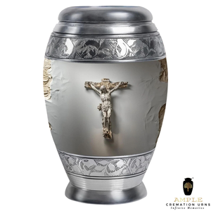 Urna de aluminio artesanal de recuerdo tranquilo, urnas de cremación con diseño grabado cruzado | Revestimiento Meena | Diseño a prueba de fugas - Product Image 3