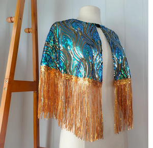 Robe de soirée élégante pour dames Cape perlée antistatique cristal brodé perles franges asymétriques Organza - Product Image 3