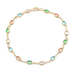 Cavigliera Placcata in Oro Giallo 18K con Strass e Conchiglia, Bracciale Gioiello Personalizzato con Diamanti Incastonati - Product Image 2