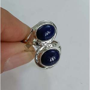 925 Sterling Silver Handmade Boho <b>Statement</b> Women's <b>Ring</b> Dual Blue Lapis Lazuli Gemstone Inlay 18K Plating Gift for Her - Product Image 1
