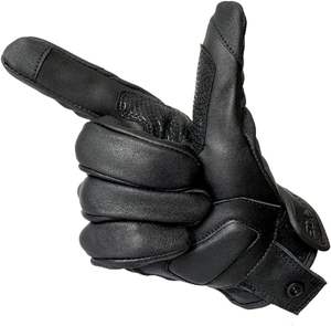 Gants de moto en cuir demi-doigt mis à jour en peau de chèvre noir avec téléphone tactile non perforé pour la conduite en moto - Product Image 5