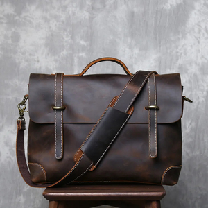 Vintage Genuine Leather Laptop Messenger Protective Crossbody Shoulder Bag Durable Office Style Zipper Closure - Product Image 1