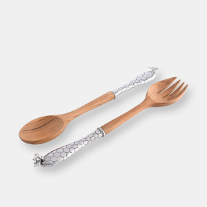 New Fashion Type Acacia <b>Wood</b> & Hot Sale Metal Handle Dinnerware Serving Spoons Tools <b>Kitchen</b> <b>Utensils</b> Salad Serving Spoon Fork - Product Image 1