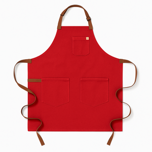 Delantal Clásico de Lona Resistente y Reutilizable con Correas de Cuero y Tres Bolsillos, Lavable a Máquina para Cocinar y Uso Diario - Product Image 3