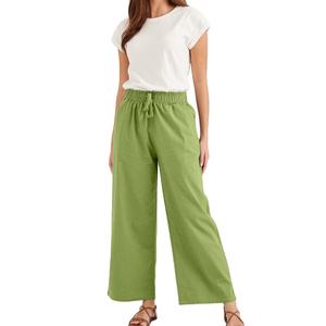 Pantalones informales holgados de lino para mujer, ropa Unisex de pierna ancha para el sudor de verano, el mejor precio de mercado, oferta del fabricante, logotipo con cordón - Product Image 1