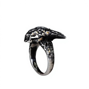 Anillo de Plata de Ley 925 Hecho a Mano con Diseño Gótico Cristiano de Icono de la Oscuridad y el Destino, Chapado en Rodio Negro, de Moda - Product Image 1