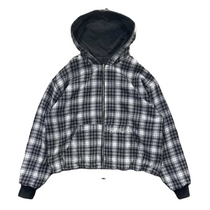 Veste unisexe réversible style coréen, à capuche, avec empiècements à carreaux violets, classique rétro, noire, zippée, pour l'extérieur - Product Image 6