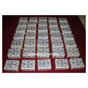 Joyero con incrustaciones de fregona de mármol Caja de madreperla azul de mármol blanco Natural de calidad superior Forma rectangular y tamaño estándar - Product Image 1