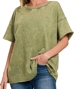 Camisetas clásicas de textura suave con efecto acid wash para mujer, de corte holgado, ideales para un uso diario sin esfuerzo. - Product Image 6