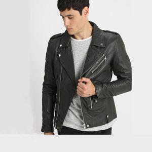 Vestes en cuir coupe décontractée pour hommes style fermeture éclair sur le côté vestes en cuir style long col montant au meilleur prix - Product Image 5