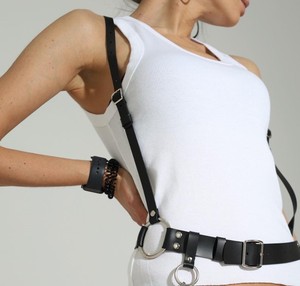 Leather Chest Harness Belt With <b>Chain</b> Adjustable <b>Waist</b> Edgy Accessory LWH-0061 - Product Image 4